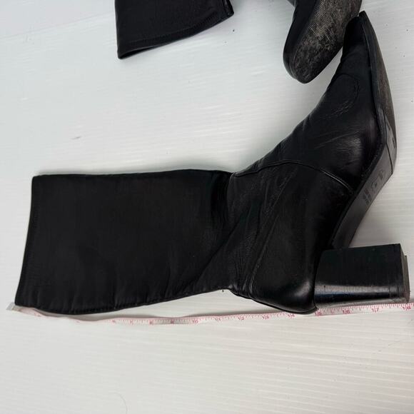 Stuart Weitzman leather knee high pull on heeled boots black size 9.5 - Picture 13 of 17